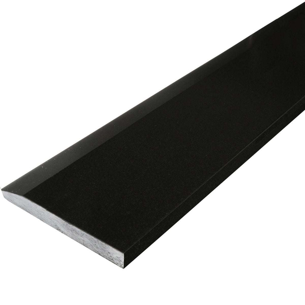 Absolute Black honed matte granite stone saddle threshold with beveled edge for smooth floor transition