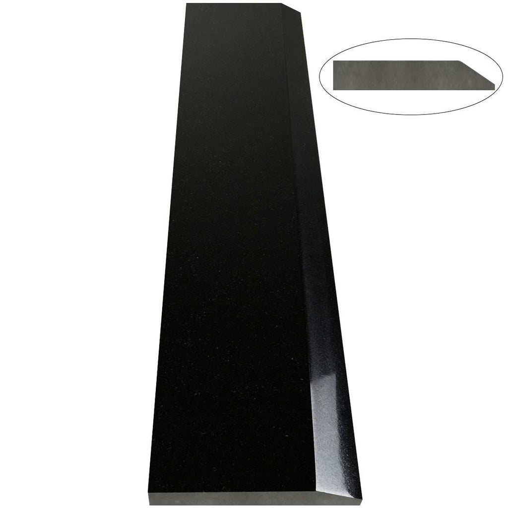 Absolute Black Polished granite saddle threshold with beveled edge for smooth floor transitions
