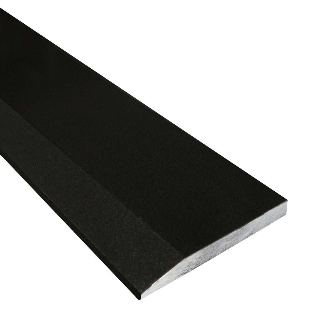 Absolute Black Honed granite saddle threshold with matte finish and beveled edge for smooth floor transitions