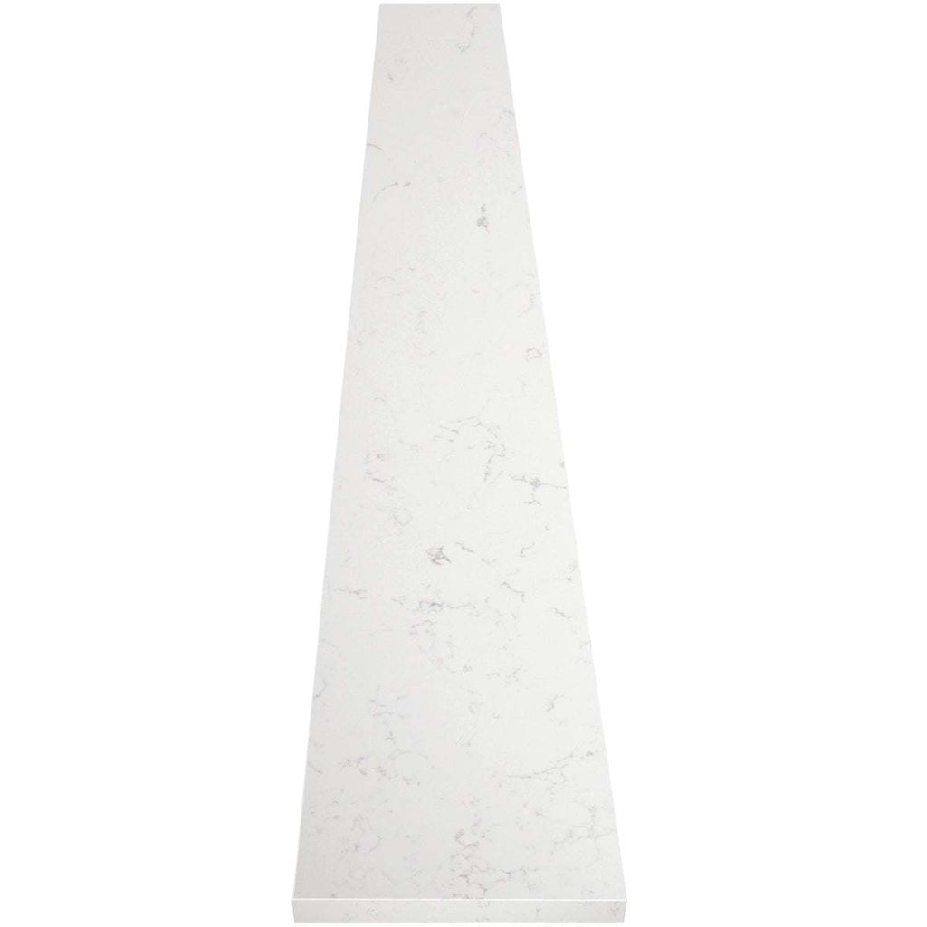 Bianco Carrara white quartz knee wall cap with polished finish and gray veining