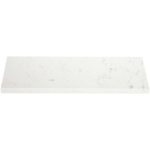 Bianco Carrara stone niche shelf with polished white quartz engineered surface and beveled edges for shower storage