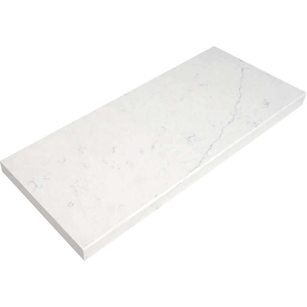 Bianco Carrara Stone white quartz engineered niche shelf with polished bevelled finish for shower storage