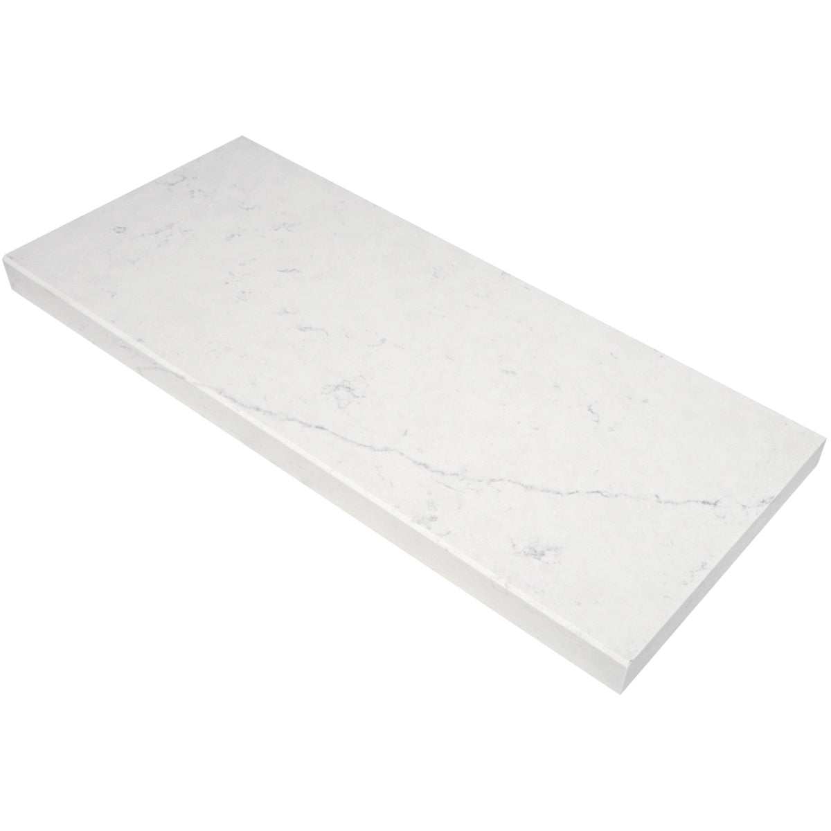 Bright white Bianco Carrara quartz stone window sill with polished finish and subtle gray veining
