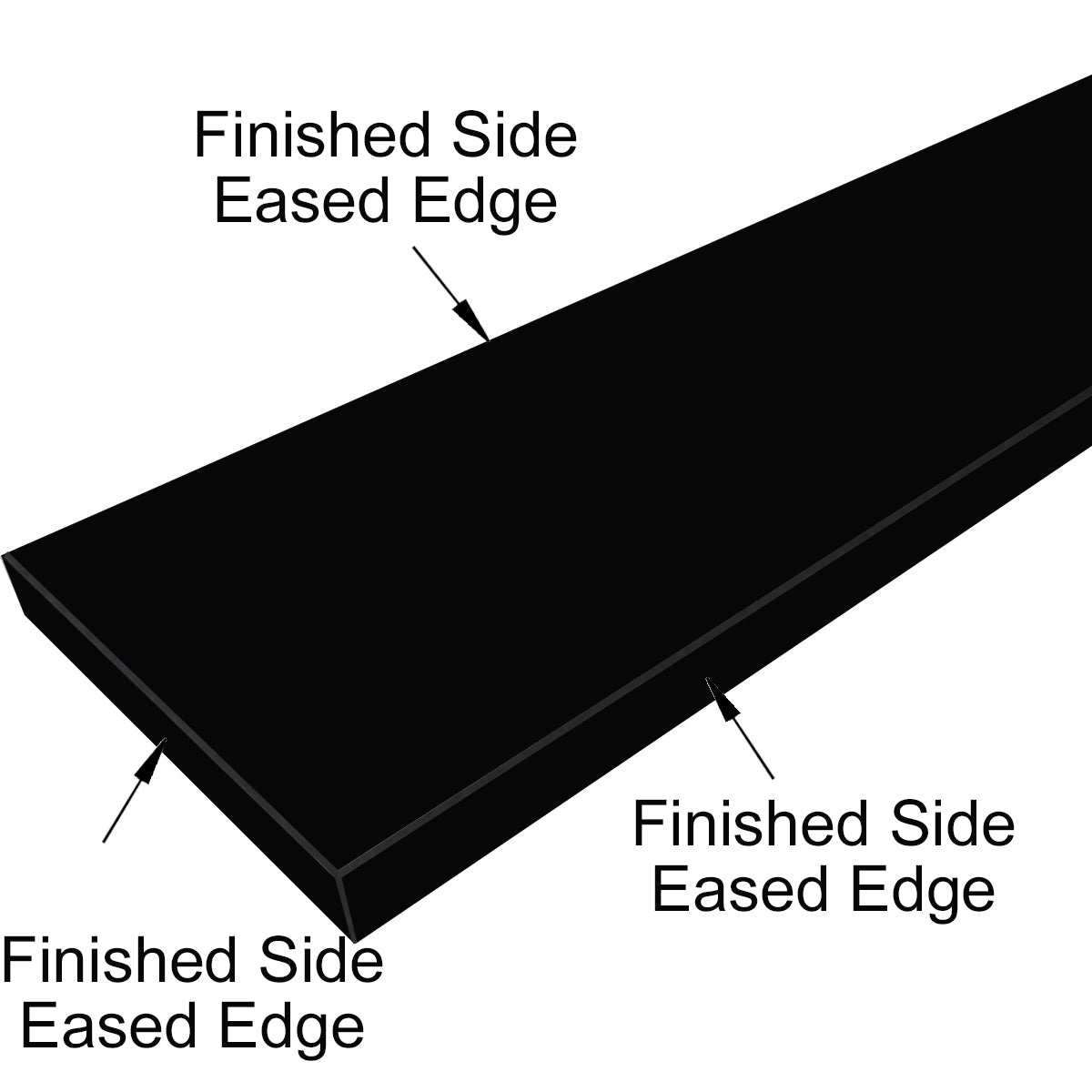 Black quartz engineered stone knee wall cap with polished black finish and beveled edges