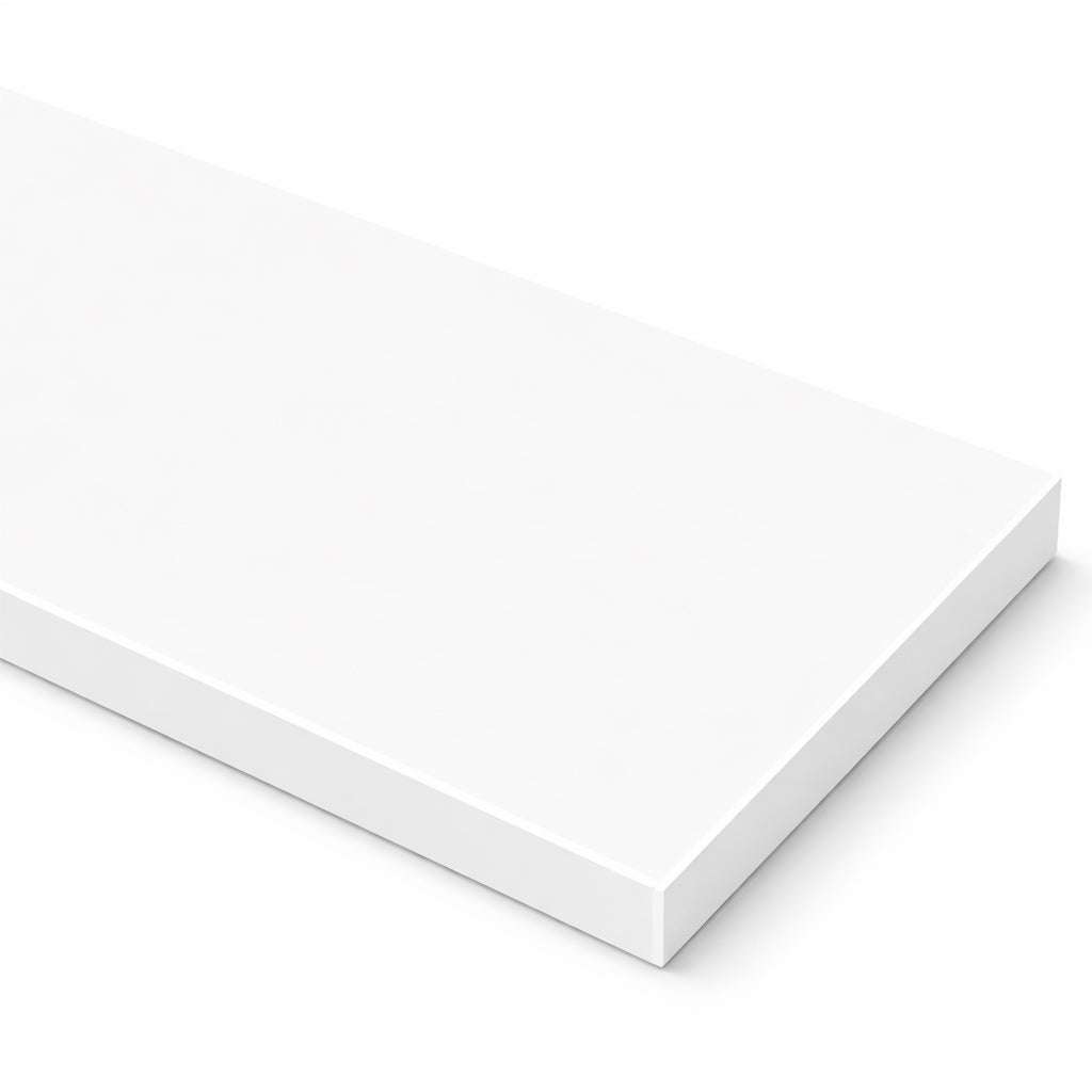 Bright white quartz engineered stone knee wall cap with polished, bevelled finish