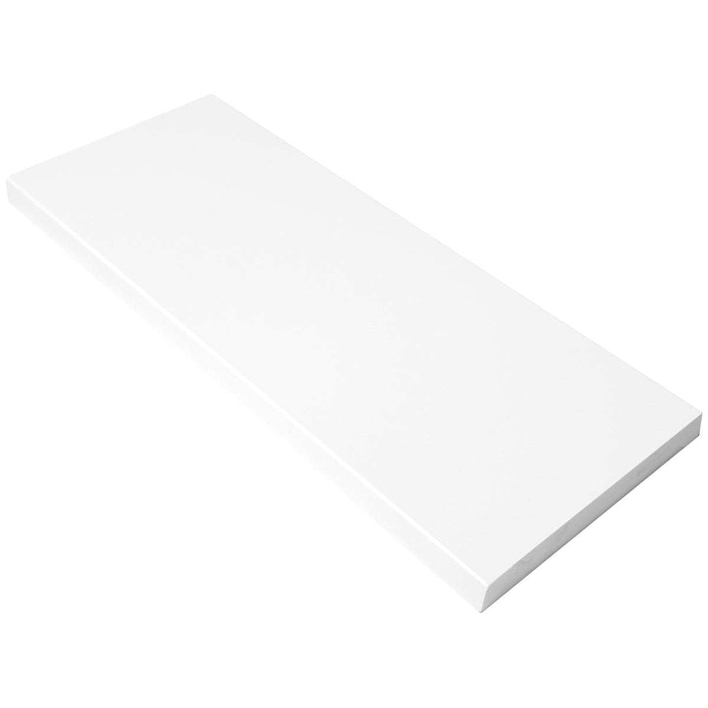 Bright white quartz engineered stone window sill with polished finish and eased bevel edge
