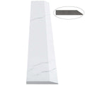 Calacata Stone quartz engineered white saddle threshold with polished top and beveled Hollywood edge for smooth floor transitions