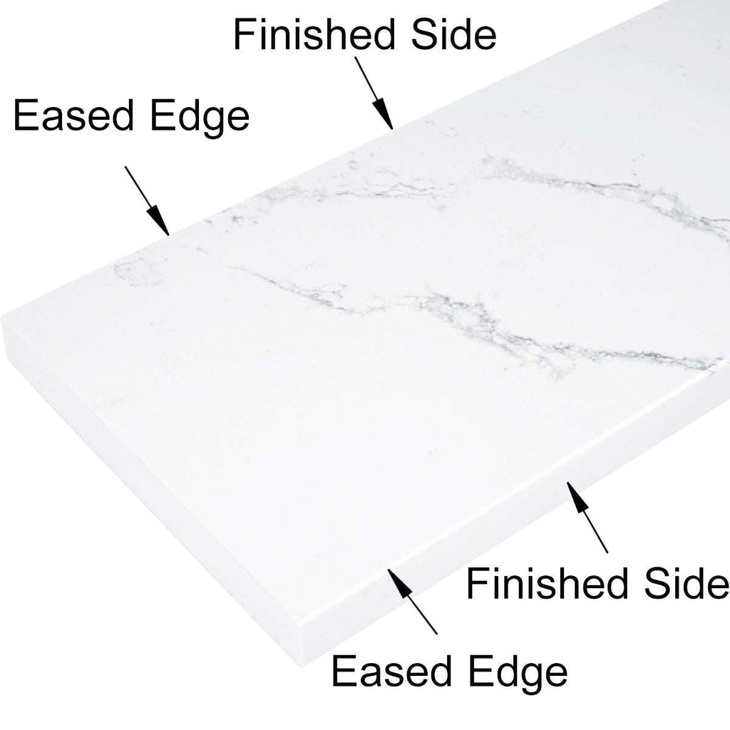 Calacata Stone white quartz engineered threshold with polished finish and beveled edges