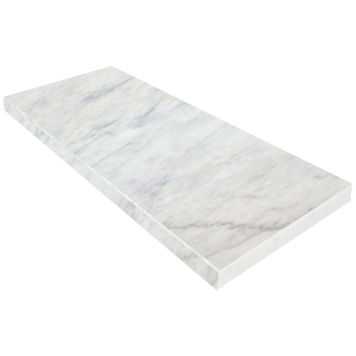White Carrara marble stone window sill with polished finish and subtle beveled edge
