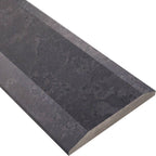 Dark grey stone quartz ADA saddle threshold with honed finish and beveled edges for floor transition