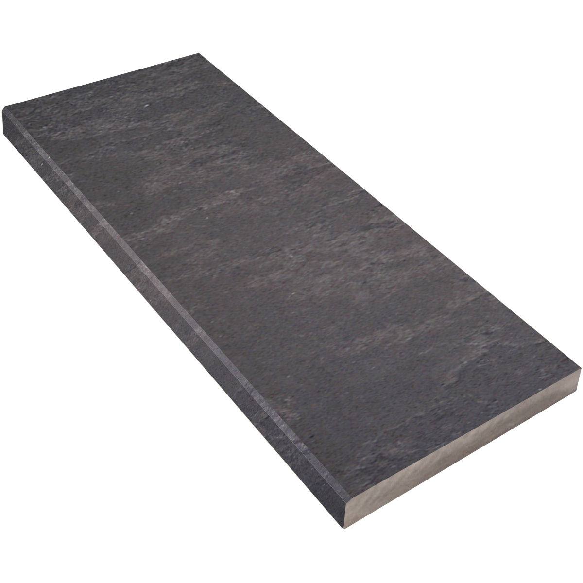 Dark grey quartz engineered stone window sill with honed finish and subtle veins