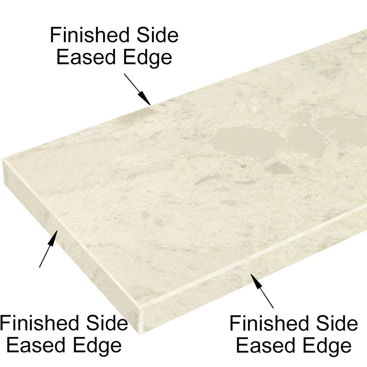 Madreperola Creamy Beige quartz engineered knee wall cap with polished and bevelled finish