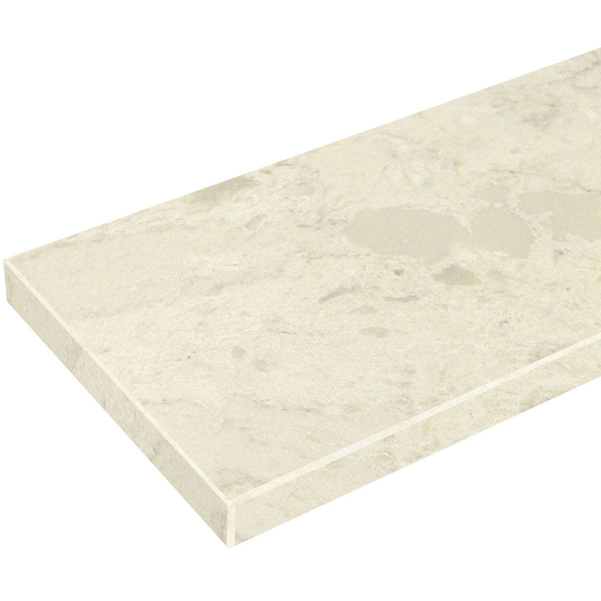 Madreperola Creamy Beige polished quartz stone knee wall cap with warm beige tones and subtle fossil patterns