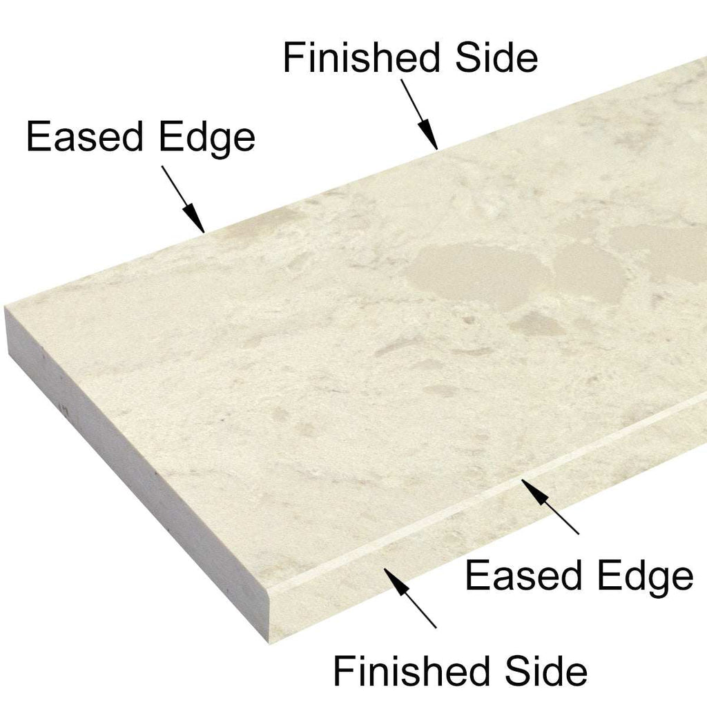 Madreperola Creamy Beige quartz stone shower curb with polished beige finish and beveled edges