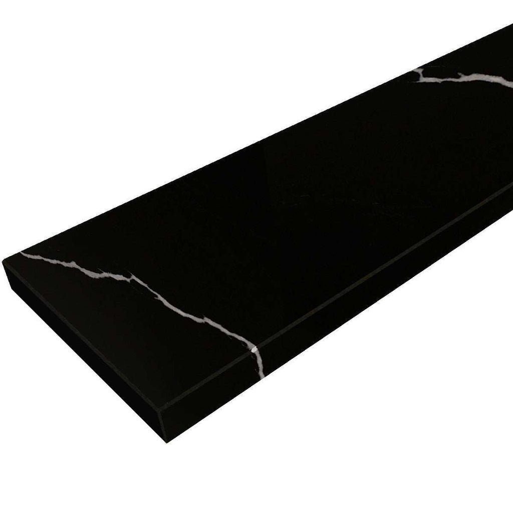 Nero Marquino Black Stone Wall Cap in polished grey quartz with bevelled edges for shower knee wall