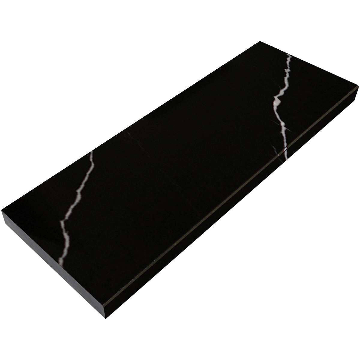 Nero Marquino black quartz stone niche shelf with polished finish and beveled edges for shower storage