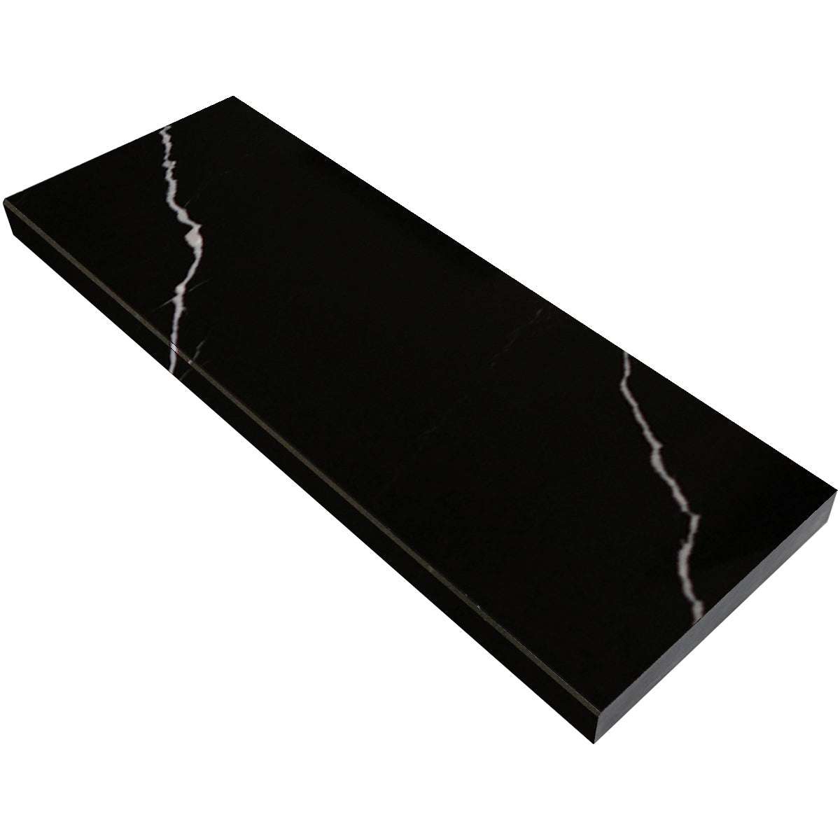 Nero Marquina black quartz stone window sill with polished finish and white veining