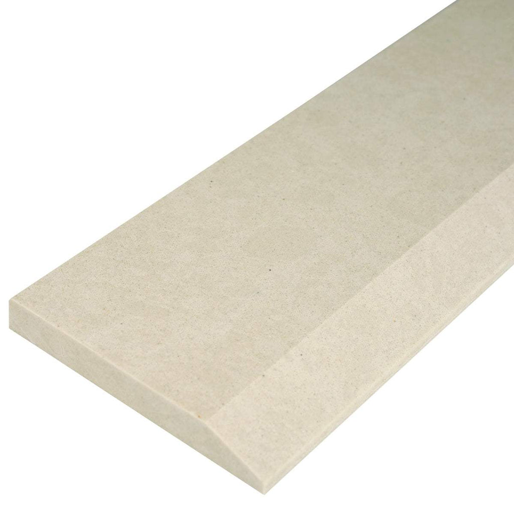 Pearl Marfil Stone beige quartz engineered saddle threshold with polished finish and single beveled edge for smooth floor transitions