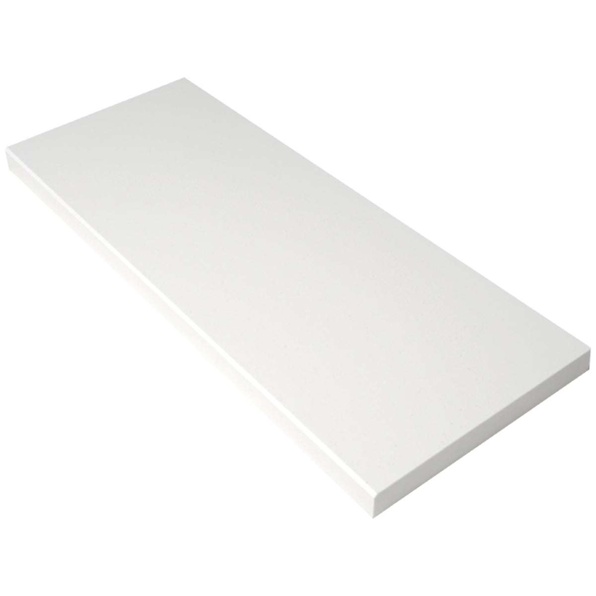 Pure white quartz engineered stone window sill with polished finish and eased bevel edge, enhancing durability and architectural appeal