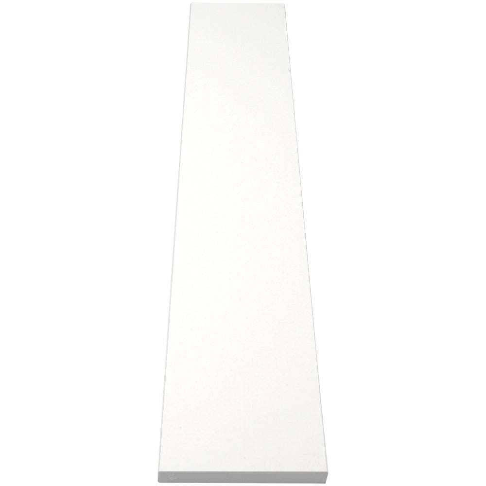 Pure white quartz engineered stone shower curb with polished finish and beveled edges