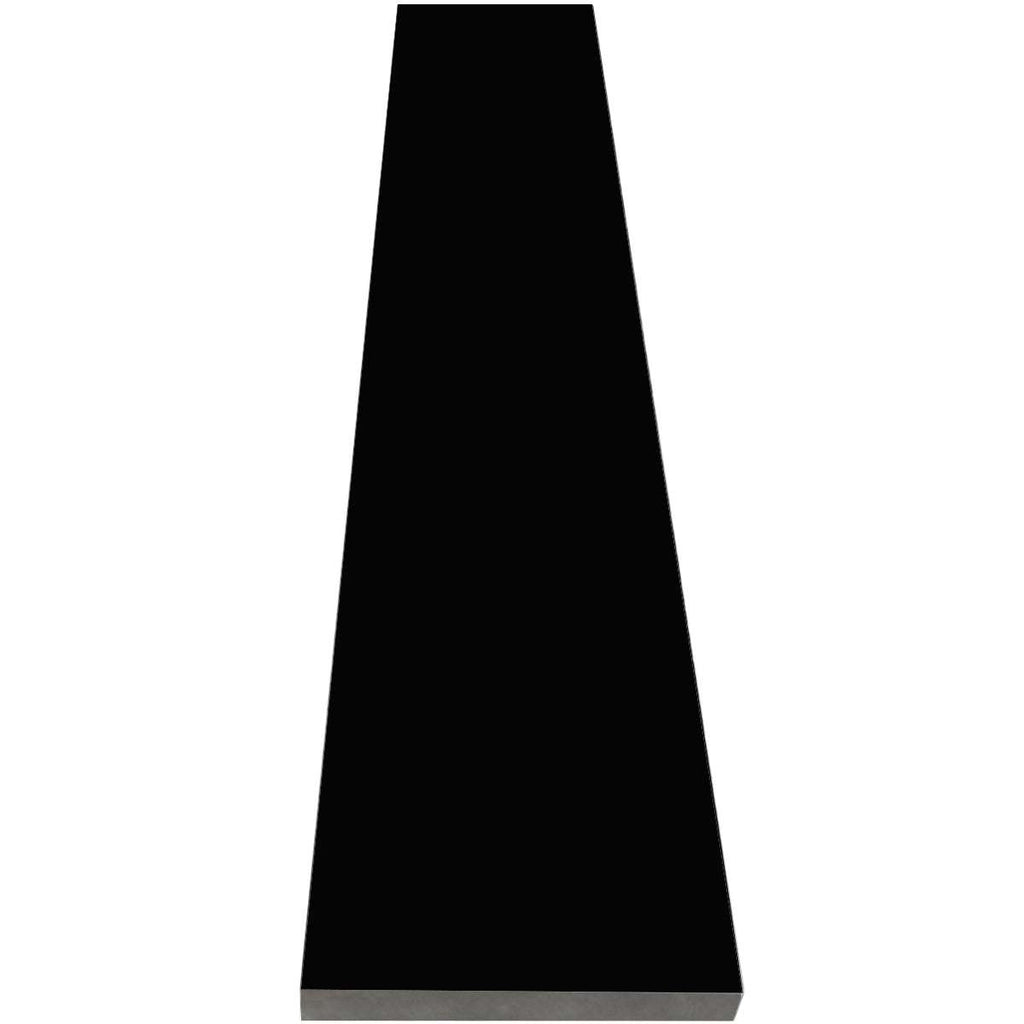 Black polished quartz black stone saddle threshold with beveled edges and 3/4 inch thickness