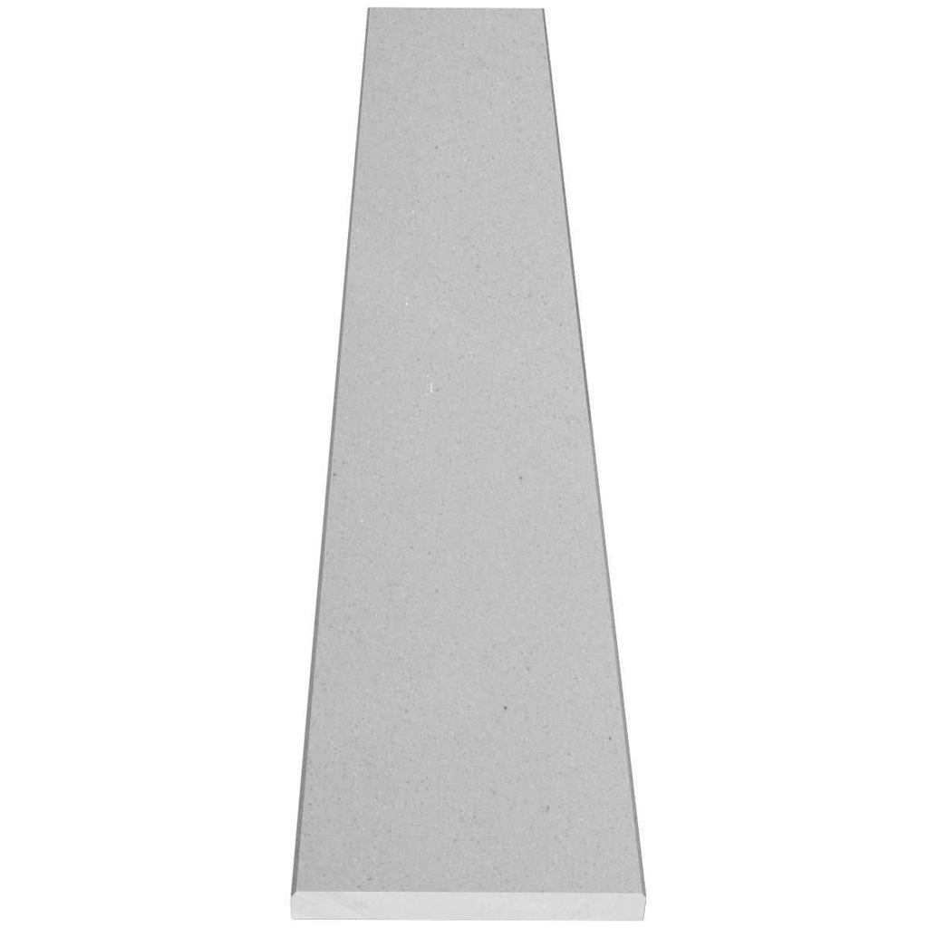 Silver grey quartz engineered stone saddle threshold with polished finish and bevelled edges for seamless flooring transitions