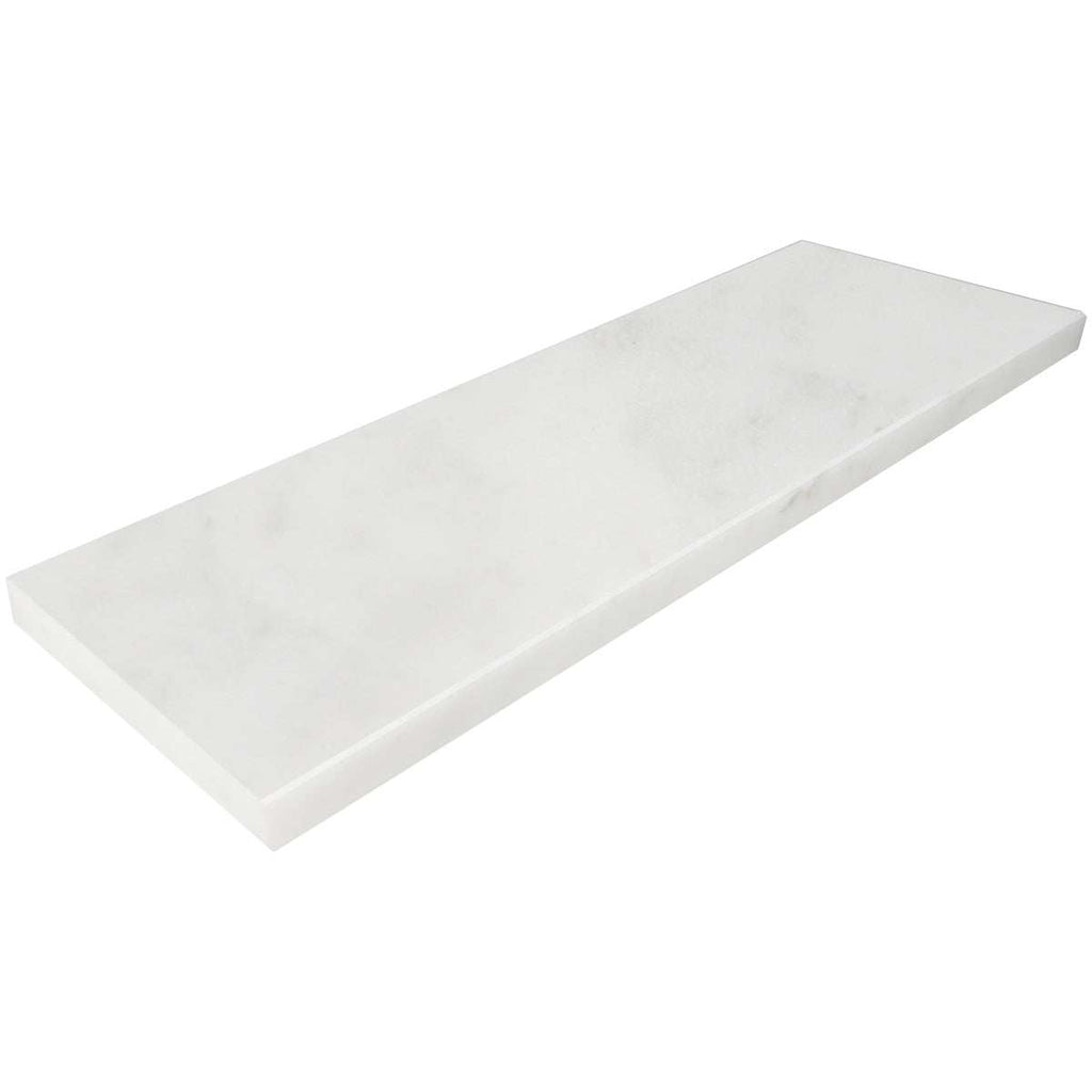 Carrara white marble window sill with polished finish and beveled edge, 3/4 inch thick, elegant durable stone ledge