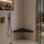 Absolute Black Granite Stone Triangle Corner Shower Seat Matte Finish