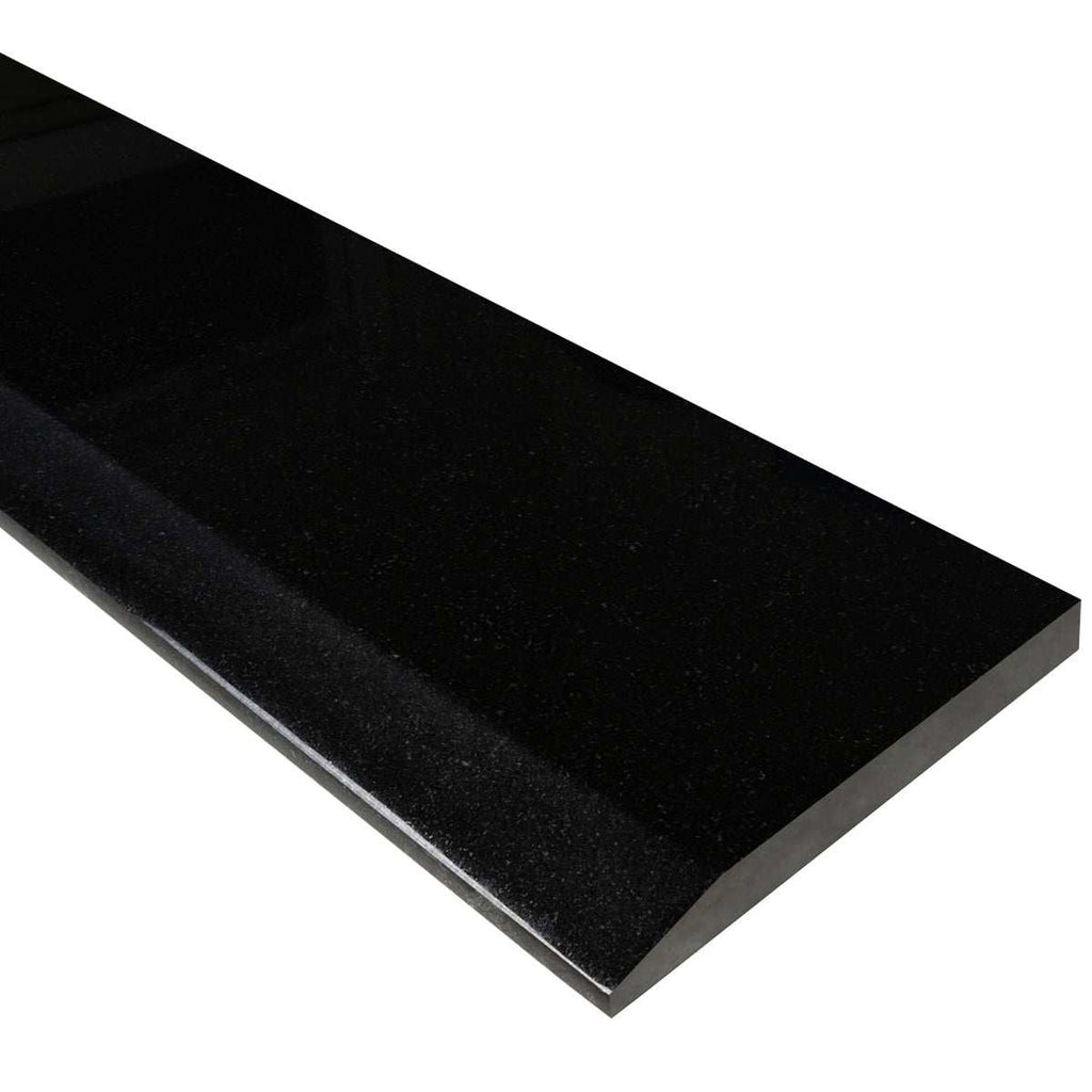 Absolute Black Polished granite saddle threshold with beveled edge for smooth floor transitions