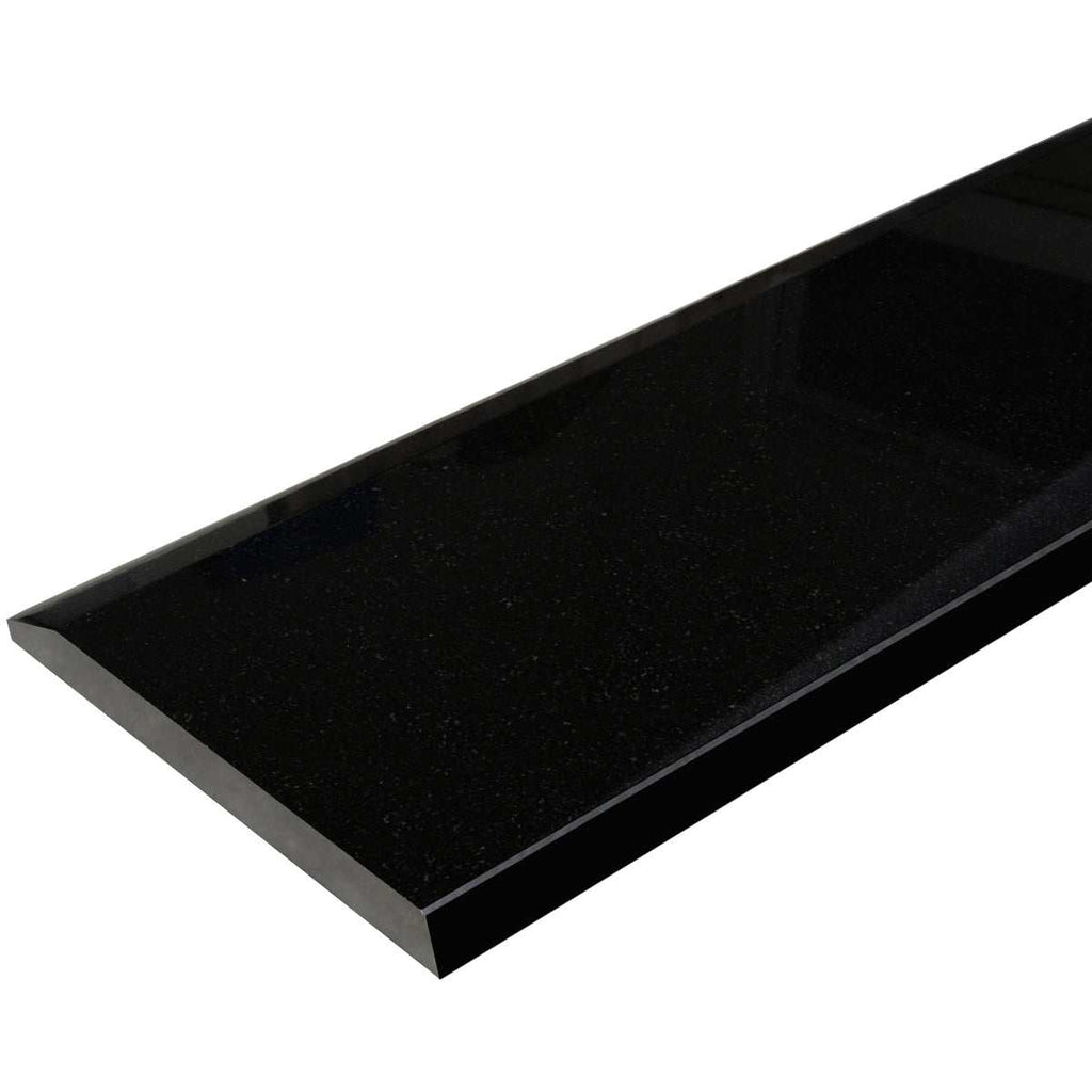 Absolute Black Polished granite saddle threshold with beveled edge for smooth flooring transitions