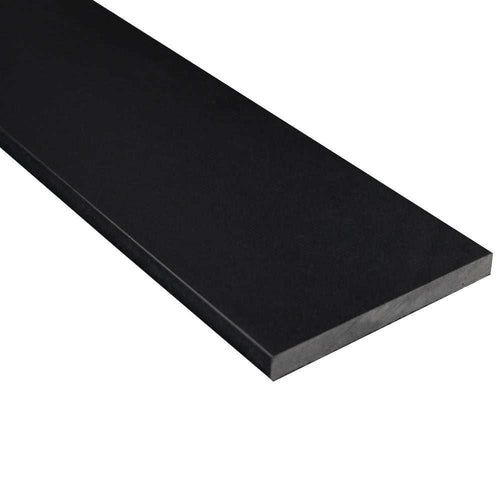 Absolute Black Granite honed matte stone shower curb with beveled edges and 3/4 inch thickness