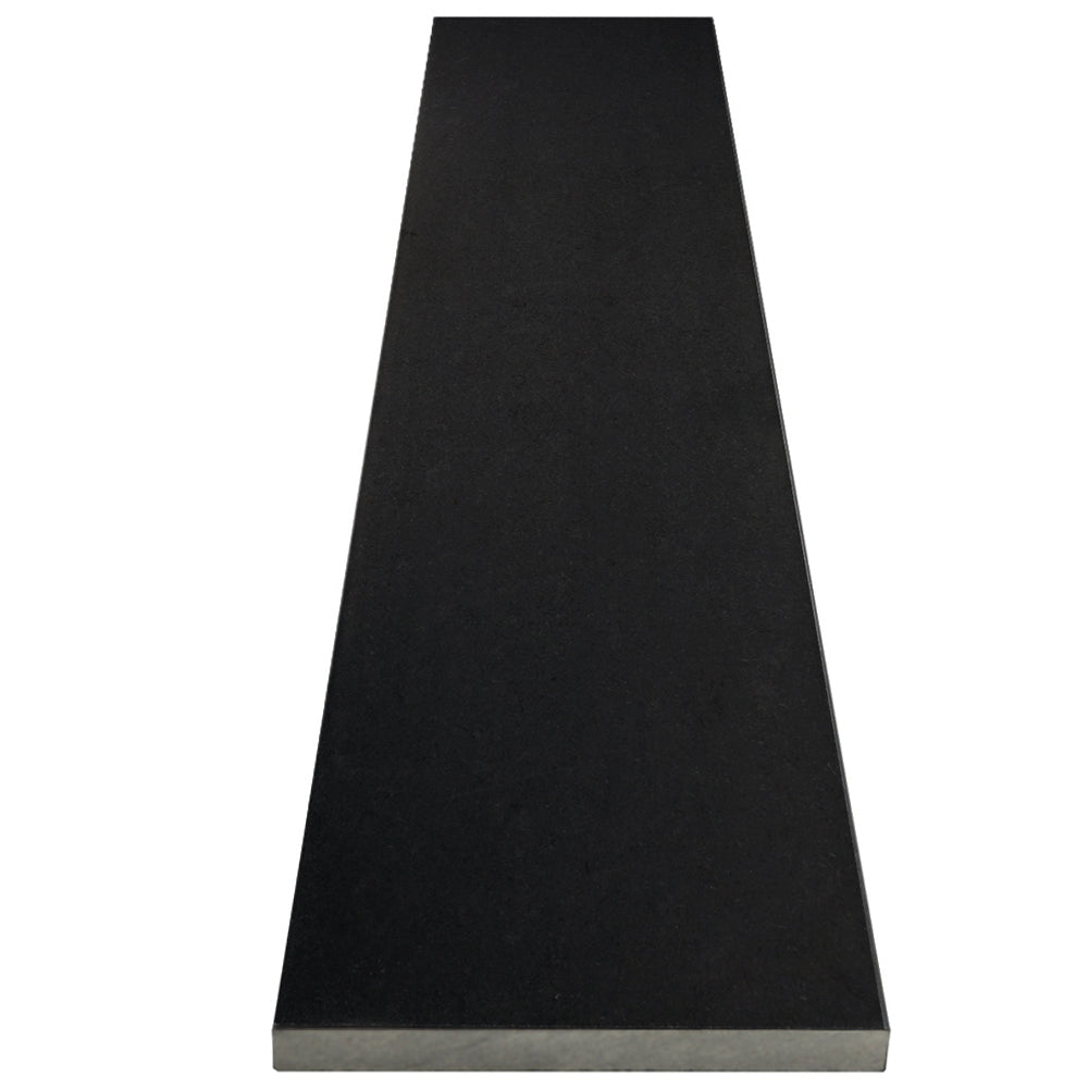 Absolute Black Granite honed stone saddle threshold with bevelled edges and smooth matte finish
