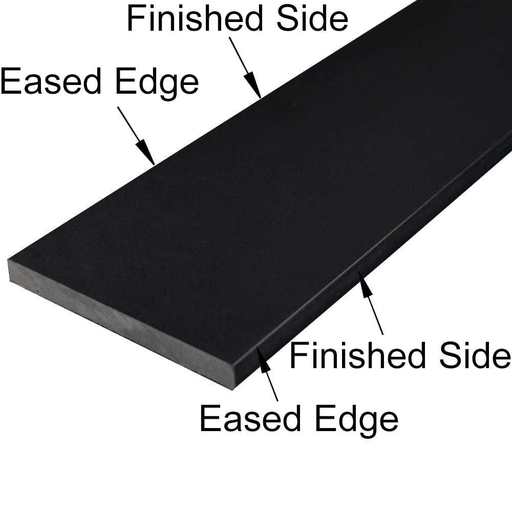Polished Absolute Black Granite shower curb with bevelled edges and 3/4 inch thickness for sleek bathroom design