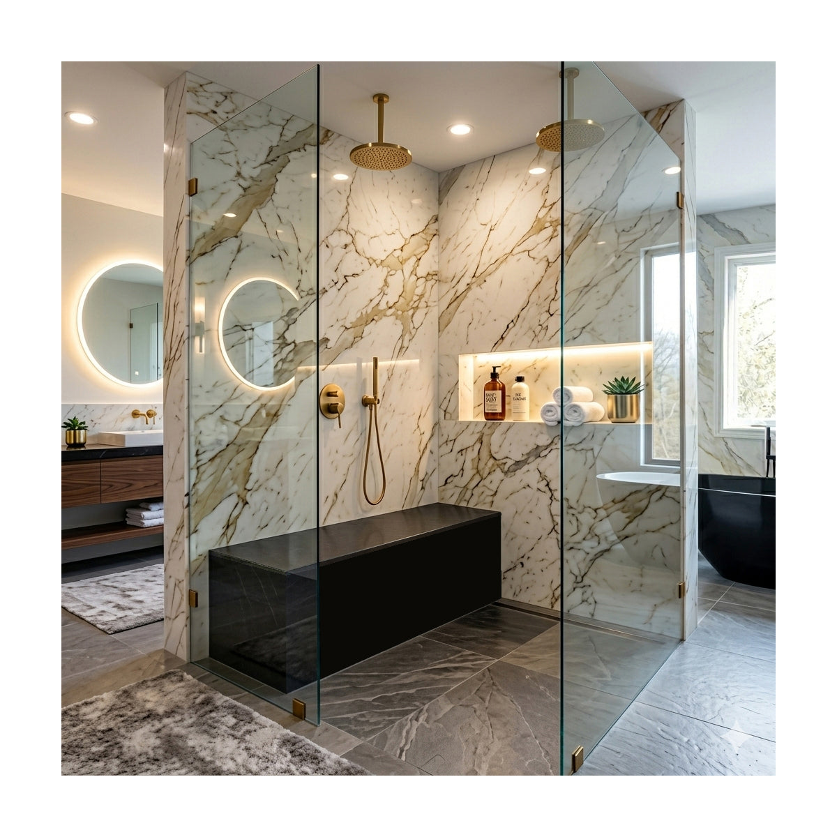Absolute Black Granite Polished Stone Shower Bench Seat