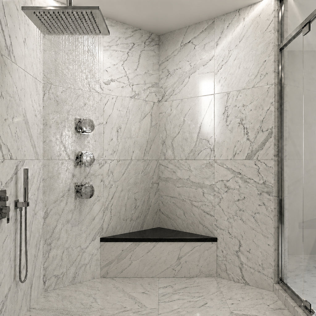 Black Stone Triangle Corner Shower Seat