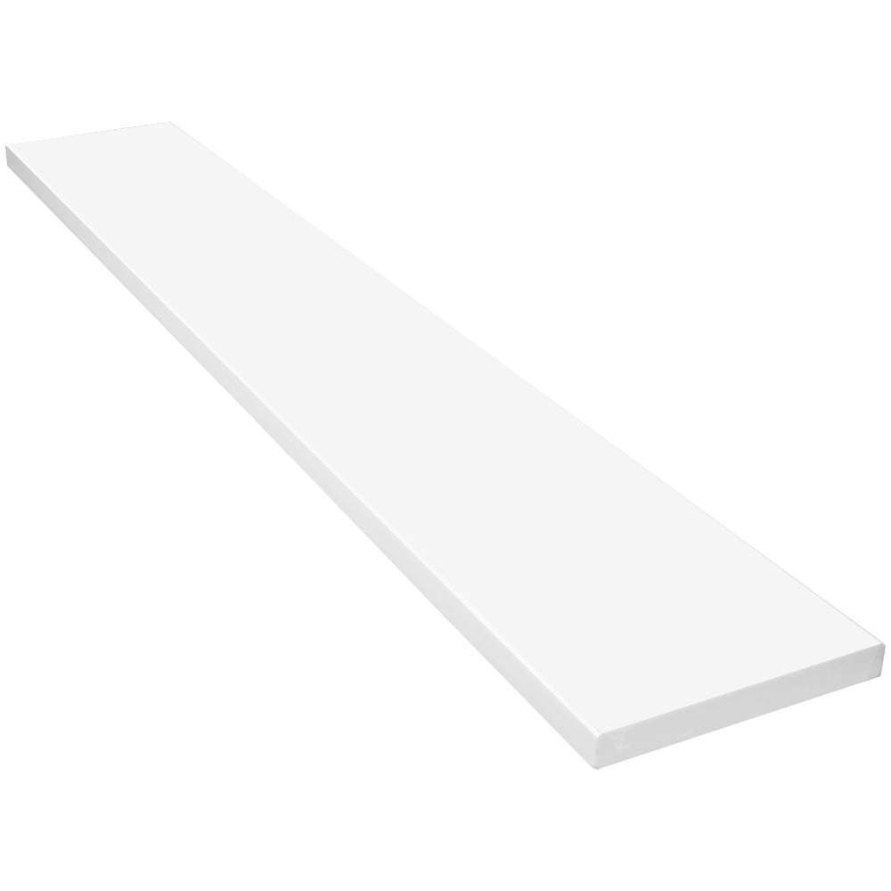 Bright white quartz engineered stone saddle threshold with polished finish and beveled edges