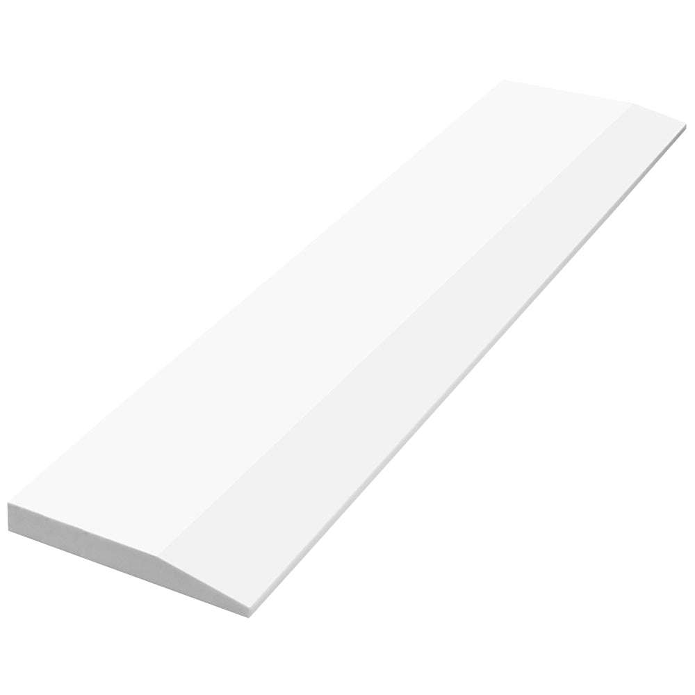 Bright white polished quartz engineered stone saddle threshold with beveled edge for smooth flooring transition