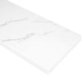 Calacata White Stone polished quartz knee wall cap with gray veining and bevelled edges