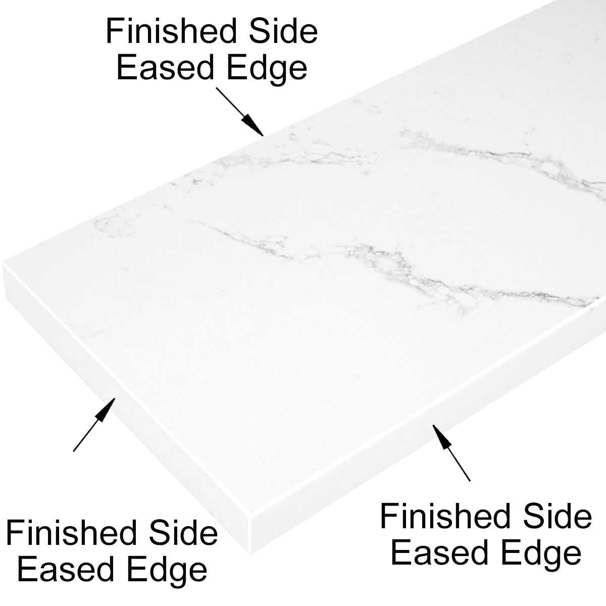 Calacata White Stone polished quartz knee wall cap with gray veining for shower walls