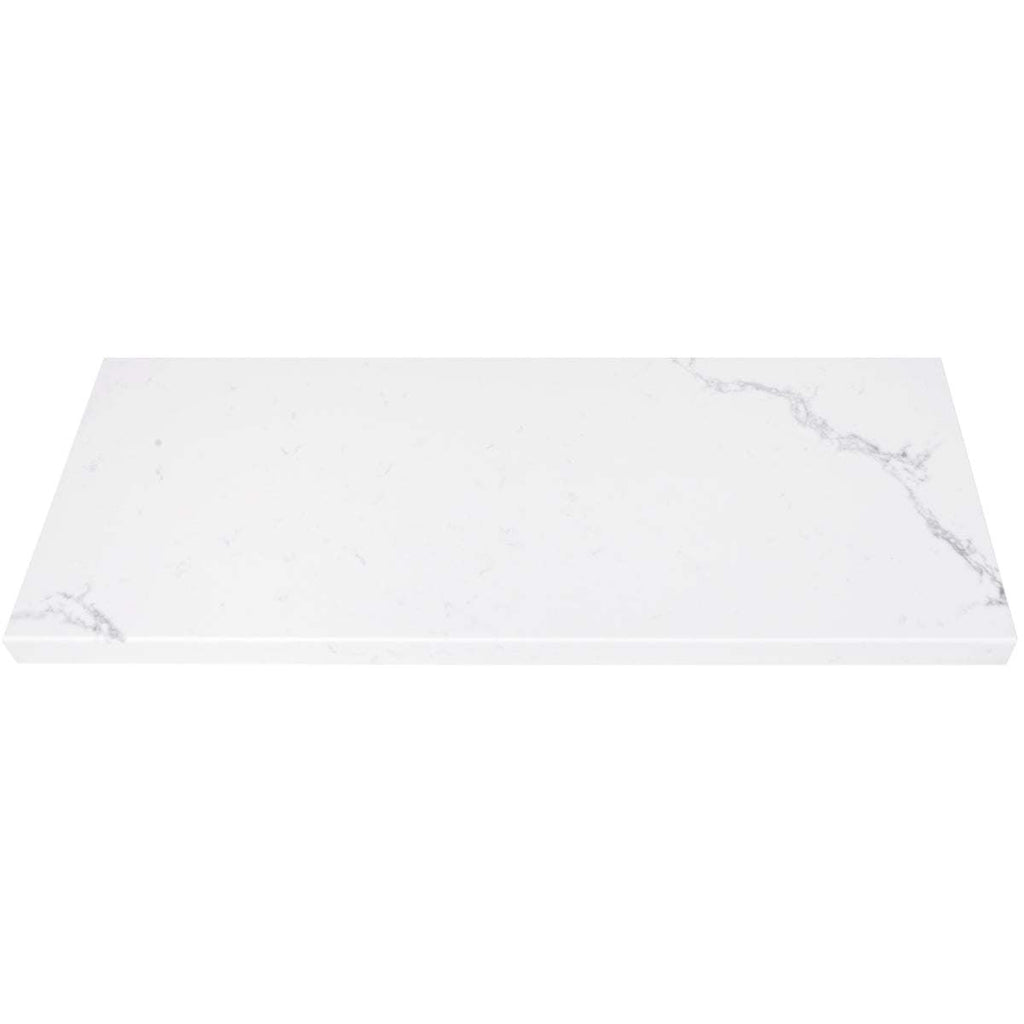 Calacatta stone window sill in white quartz with polished finish and gray veining for moisture-resistant architectural appeal