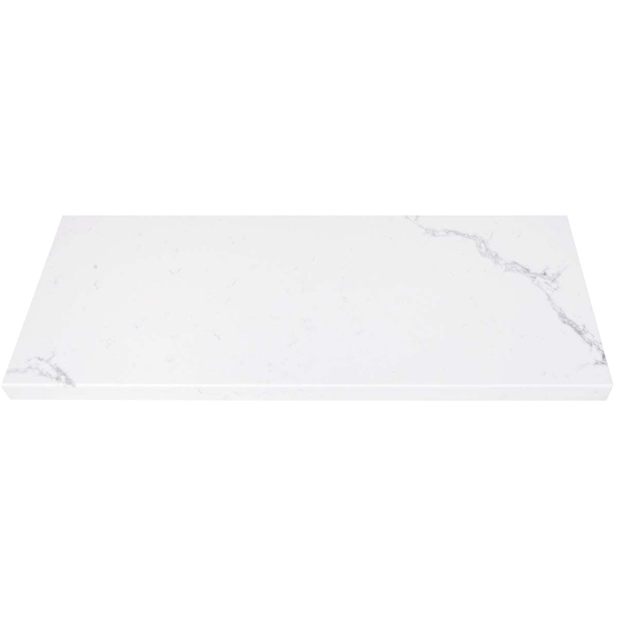 Calacatta stone window sill in white quartz with polished finish and gray veining for moisture-resistant architectural appeal