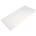 Polished white Calacata stone niche shelf with gray veining for shower storage