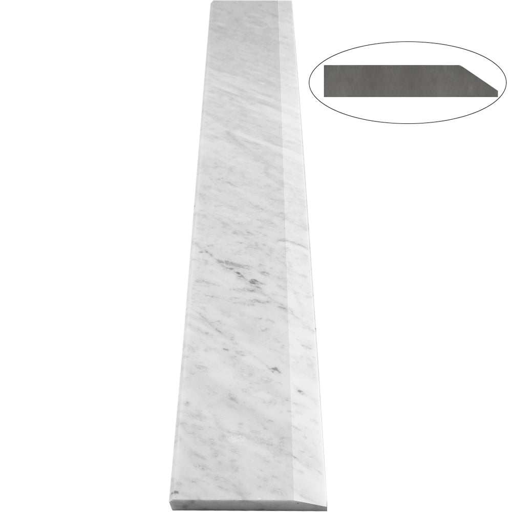 Carrara White Marble Saddle Threshold with polished finish and beveled edge for smooth floor transitions