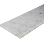 Carrara white marble shower curb with polished finish and beveled edges in natural stone for bathroom use