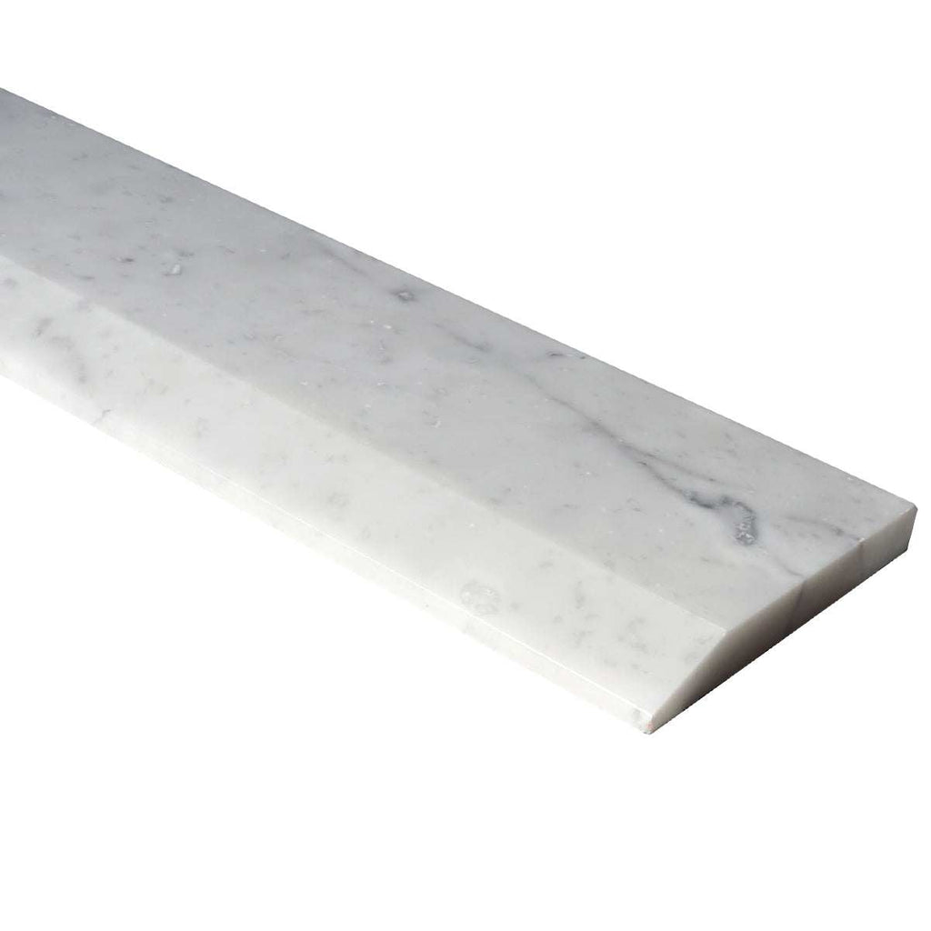 Carrara white marble single Hollywood saddle threshold with polished finish and beveled edge