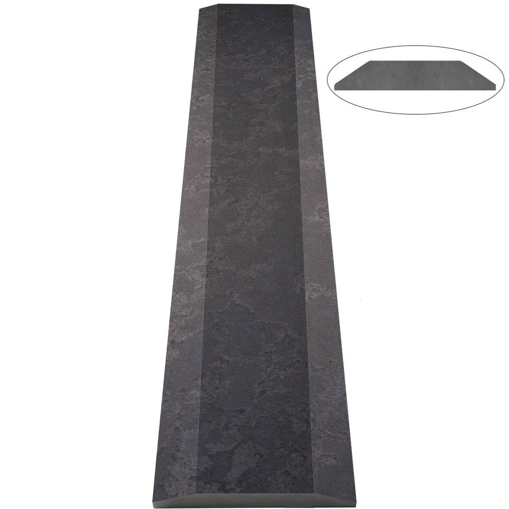 Dark grey stone quartz ADA saddle threshold with honed finish and beveled edges for floor transition