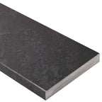 Dark grey quartz engineered stone shower curb with honed matte finish and bevelled edges