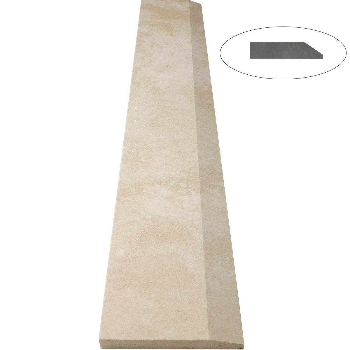 Ivory Light Travertine polished saddle threshold with single beveled edge in beige natural stone