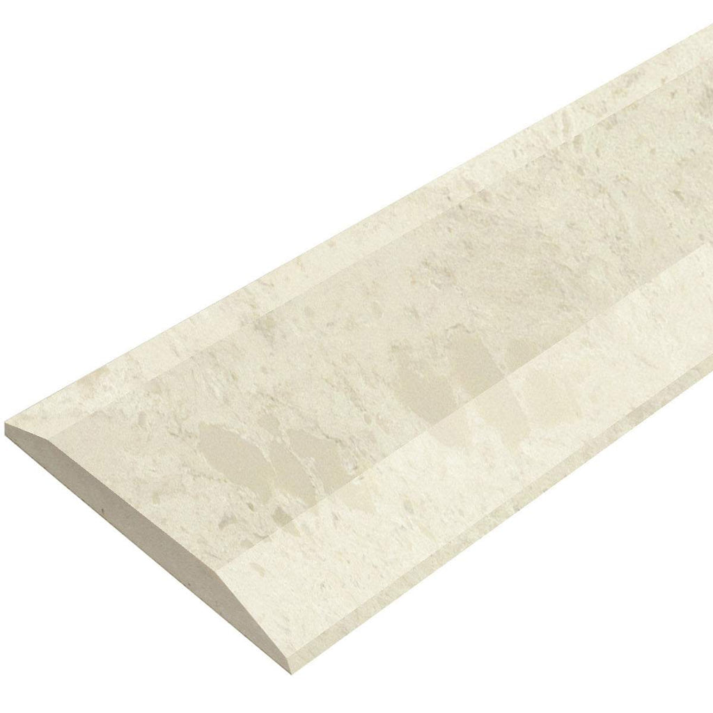 Madreperola Creamy Beige quartz saddle threshold with polished finish and beveled edges for ADA-compliant floor transitions