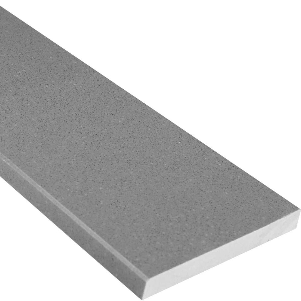Midnight Grey Stone quartz shower curb with polished finish and bevelled edges in medium cool grey tone
